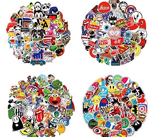 Fhlbestyu Pegatinas Infantiles 200 Piezas Stickers Niños Regalos Gratificantes Cool Brand Stickers Vinilo Resistente al Agua Paquete de Pegatinas para Ordenador Portátil Unicas Guitarra Monopatín