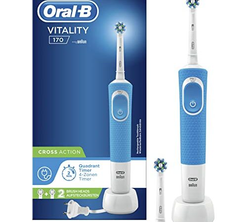 Oral-B Vitality 170 Cepillo de Dientes Eléctrico con Mango Recargable, Tecnología Braun y 2 Cabezales de Recambio - Azul