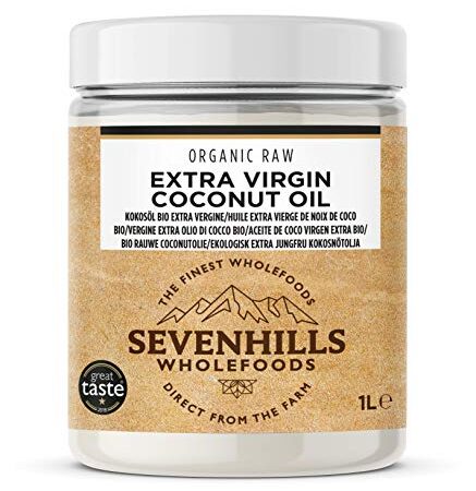 Sevenhills Wholefoods Aceite de coco virgen extra orgánico, crudo, prensado en frío 1L (Tina de plástico)