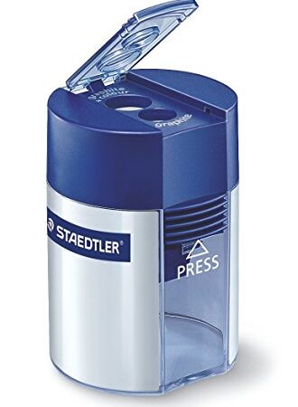 STAEDTLER 512 001 - Sacapuntas (doble agujero, diámetro máximo de 10,2 mm, contenedor transparente), color azul y transparente