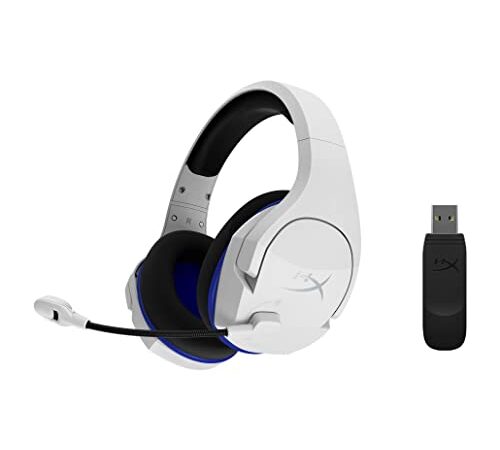 HyperX Cloud Stinger Core – Auriculares inalámbricos para juegos de PS4 y PC, ligeros, Controles deslizantes de acero duraderos, Micrófono con cancelación de ruido, Color blanco