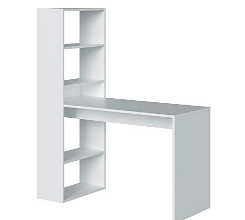 Mesa de Ordenador, Escritorio con Estanteria Reversible, Blanco Artik, Modelo Duplo, Medidas: 120 cm (Ancho) x  53 cm (Fondo) x 144 cm (Alto)