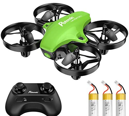 Potensic Mini Drone para Niños, Drone A20 Quadcopter con Control Remoto, Un Botón de Despegue y Aterrizaje, Modo sin Cabeza, Fácil de Llevar, 3 Modos de Velocidad, 3 Baterías, Verde