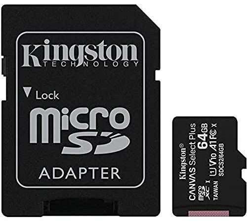 Kingston Canvas Select Plus Tarjeta microSD, SDCS2/64GB Class 10 con Adaptador SD, Negro