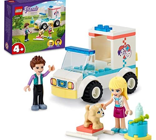 LEGO 41694 Friends Ambulancia de la Clínica de Mascotas, Juego de Veterinaria con Mini Muñeca Stephanie, Animales de Juguete para Niños de 4 Años