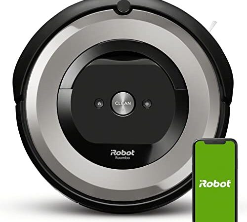 Robot aspirador con conexión Wi-Fi iRobot Roomba e5154, 2 cepillos de goma multisuperficie, óptimo para mascotas, Compatible con asistente de voz, Depósito lavable, Color Plata