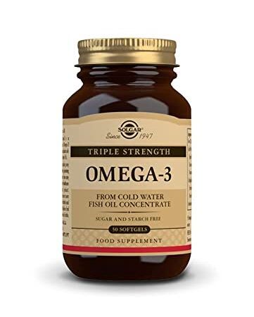 Solgar Omega 3 triple concentración, Apoyo al Cuidado del Corazón, Aceite de Pescado Concentrado de Aguas Frías que Aporta EPA y DHA, 50 Cápsulas