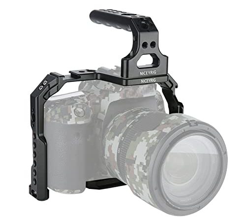 NICEYRIG Jaula de cámara 90D 80D para Canon EOS 90D 80D 70D con mango superior, con riel NATO agujero de localización de zapata fría