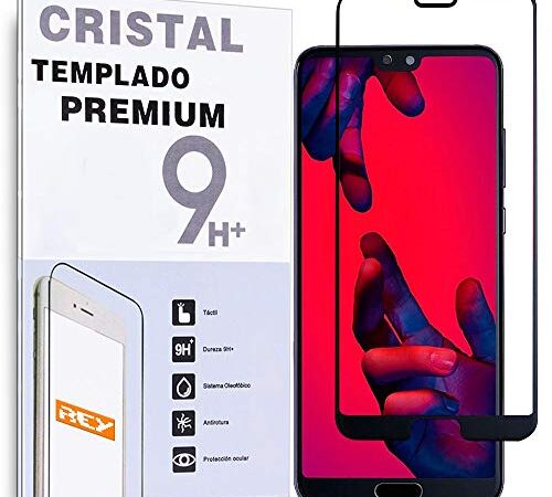 REY Protector de Pantalla Curvo para Huawei P20 Pro, Negro, Cristal Vidrio Templado Premium, 3D / 4D / 5D, Anti Roturas