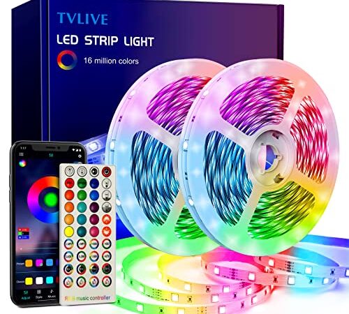 TVLIVE Tira LED, Luces LED Habitación 20 metros, LED Strip lights RGB, Sincronización Musical Bluetooth, Control de Remoto 40 Botones y App, 28 Modos, Luces de Tiras Led Para Fiesta Hogar TV Bar