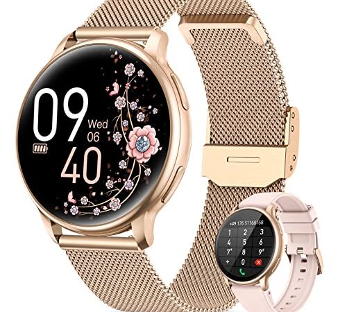 XINGHESF Smartwatch Mujer Recibir y Contestar Llamadas, Reloj Inteligente Mujer con Pulsómetro, Presión Arterial, SpO2, 19 Modos Deportes, 1.32" Smartwatch Mujer Llamadas para Android iOS Oro