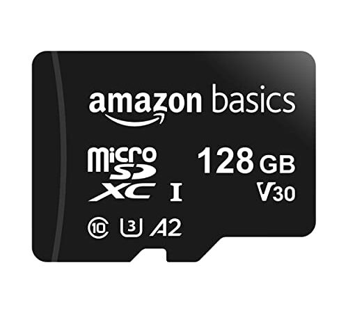 Amazon Basics - MicroSDXC, 128 GB, con Adaptador SD, A2, U3, velocidad de lectura hasta 100 MB/s
