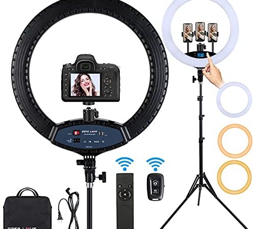 Anillo de luz LED de 19 Pulgadas con Soporte para trípode, Anillo de luz para Selfie, Pantalla táctil LCD, luz para Video Vlog de Retrato de Estudio con Bolsa de Transporte y Control Remoto, CRI>97