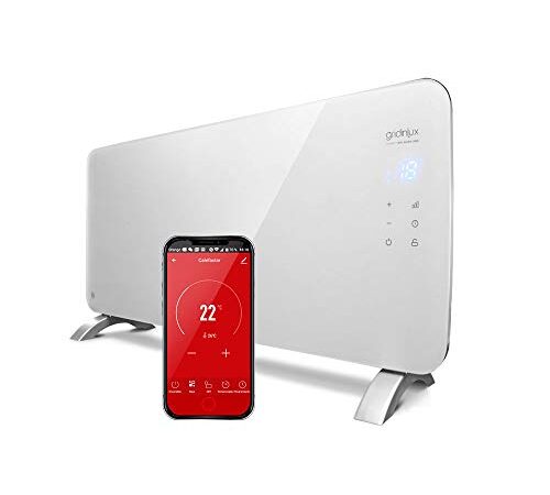 Gridinlux | Radiador Eléctrico Silencioso Programable | Control Móvil App y WIFI | 2 Potencias | Resistencia IP24 | Apto para Baños | Homely WiFi Warm 2000W