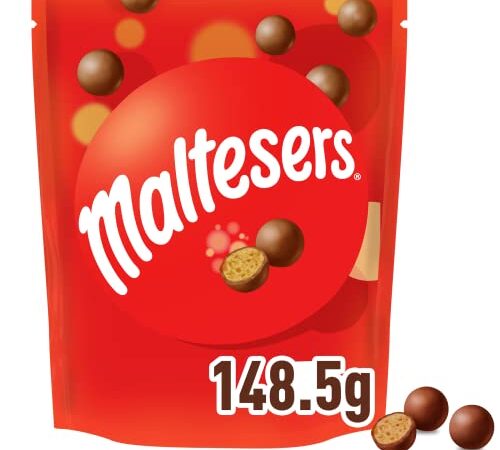 Maltesers, Snack de Leche Malteada recubiertas de Chocolate con leche, Chuches Halloween, Chocolate Regalo (148,5g)