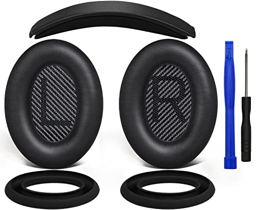 SOULWIT Almohadilla para los Oídos + Diadema + Cubierta Protectora de Silicona, Kit de Repuesto para Bose QuietComfort 35 QC35, QC35 II Over-Ear Auriculares-Negro