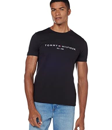 Tommy Hilfiger Logo Tee, Camiseta Hombre, Negro (Jet Black), L