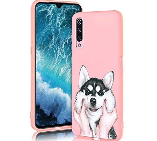 ZhuoFan Funda Xiaomi Mi 9 SE, Cárcasa Silicona Rosa con Dibujos Diseño Suave Gel TPU Antigolpes de Protector Piel Case Cover Bumper Fundas para Movil Xiaomi Mi 9SE, Perro 01