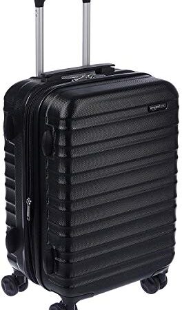 Amazon Basics - Maleta de viaje rígida giratoria - 55 cm, Tamaño de cabina, Negro