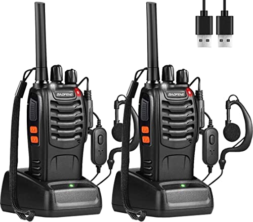 Baofeng Walkie Talkie Profesional PMR Radiocomunicación USB Recargable 16 Canales de Larga Distancia Portátil Walkie Talkies con Auriculares y Luz LED (Negro, 1 Pare)