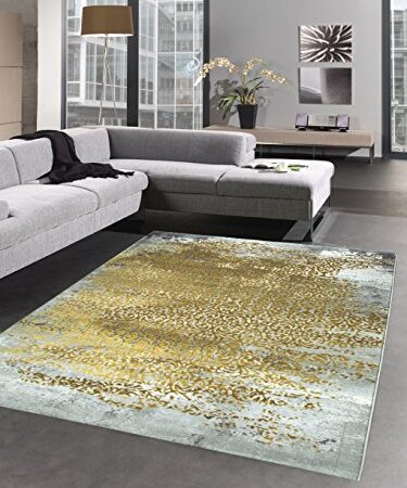 CARPETIA Modern Alfombra Adornos antigou Vintage Gris Amarillo Mostaza Oro Größe 200 x 290 cm