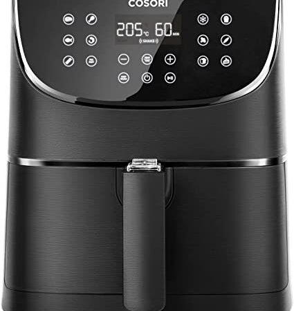 COSORI Freidora de Aire 5,5 L, Air Fryer con 100 Recetas en Español, Freidora sin Aceite con 13 Funciones, Pantalla Táctil LED, Cocción Rápida y Saludable, Cesta Antiadherente, Temporizador, Negra