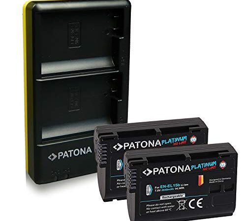 PATONA Cargador Doble con 2X Platinum Batteria EN-EL15b Compatible con Nikon 1 V1, Z6, Z7, D7200, D7500