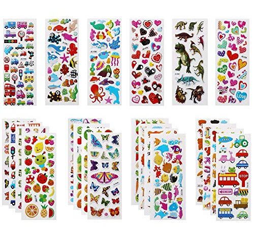 Vicloon Pegatinas para niños 500+, 22 Hojas Diferentes Pegatinas 3D, Stickers Infantiles para Bullet Journal Scrapbooking Incluye Animales, Peces, Dinosaurios, Números, Frutas, Aviones y Más